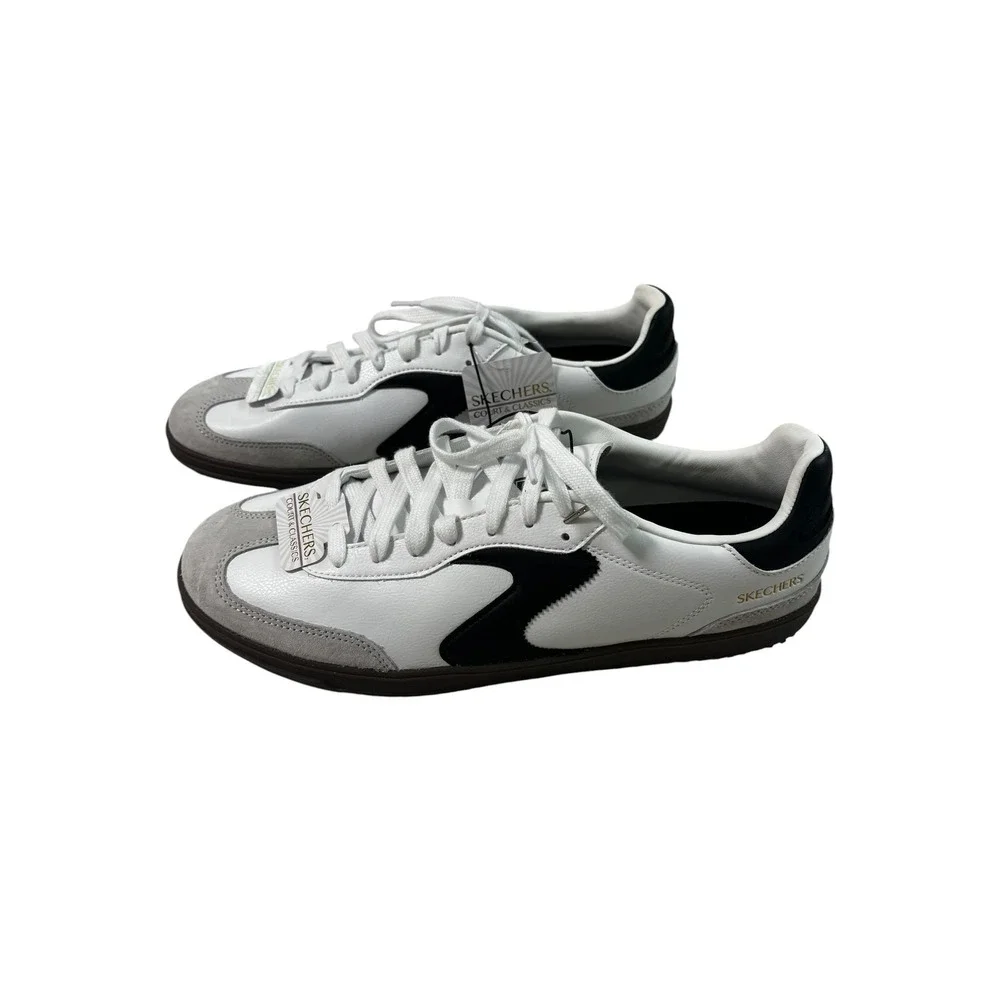 Skechers Hotshot Pyke Shoes Mens 11.5 Black White Leather Sneakers Memory Foam